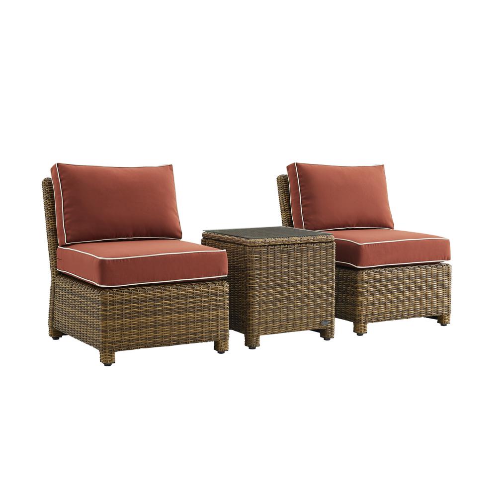 Bradenton 3Pc Outdoor Wicker Chair Set Sangria /Weathered Brown - Side Table & 2 Armless Chairs. Picture 10