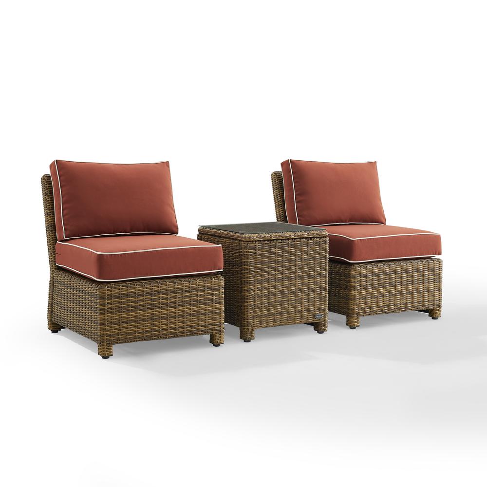 Bradenton 3Pc Outdoor Wicker Chair Set Sangria /Weathered Brown - Side Table & 2 Armless Chairs. Picture 4