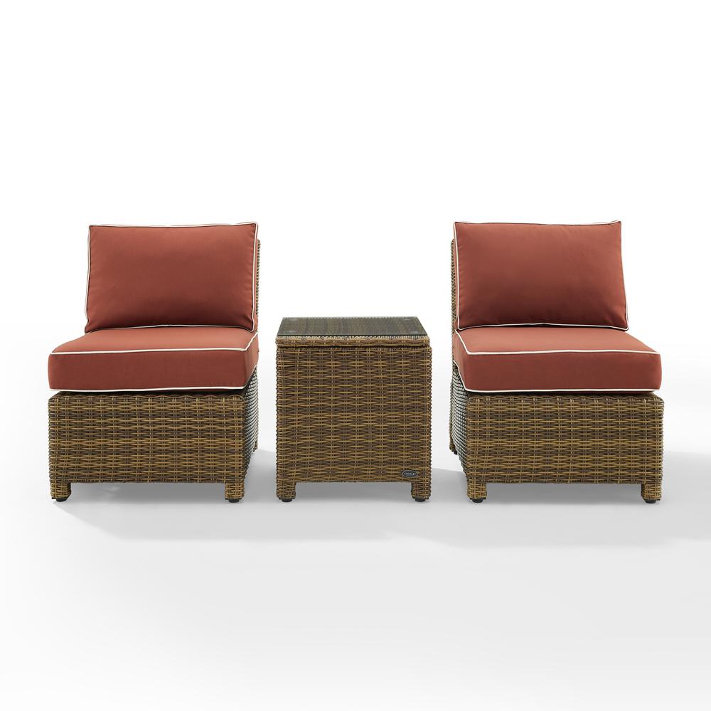 Bradenton 3Pc Outdoor Wicker Chair Set Sangria /Weathered Brown - Side Table & 2 Armless Chairs. Picture 9