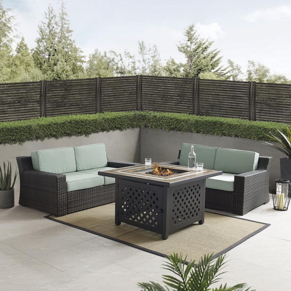 Beaufort 3Pc Outdoor Wicker Conversation Set W/Fire Table Mist/Brown - Fire Table & 2 Loveseats. The main picture.