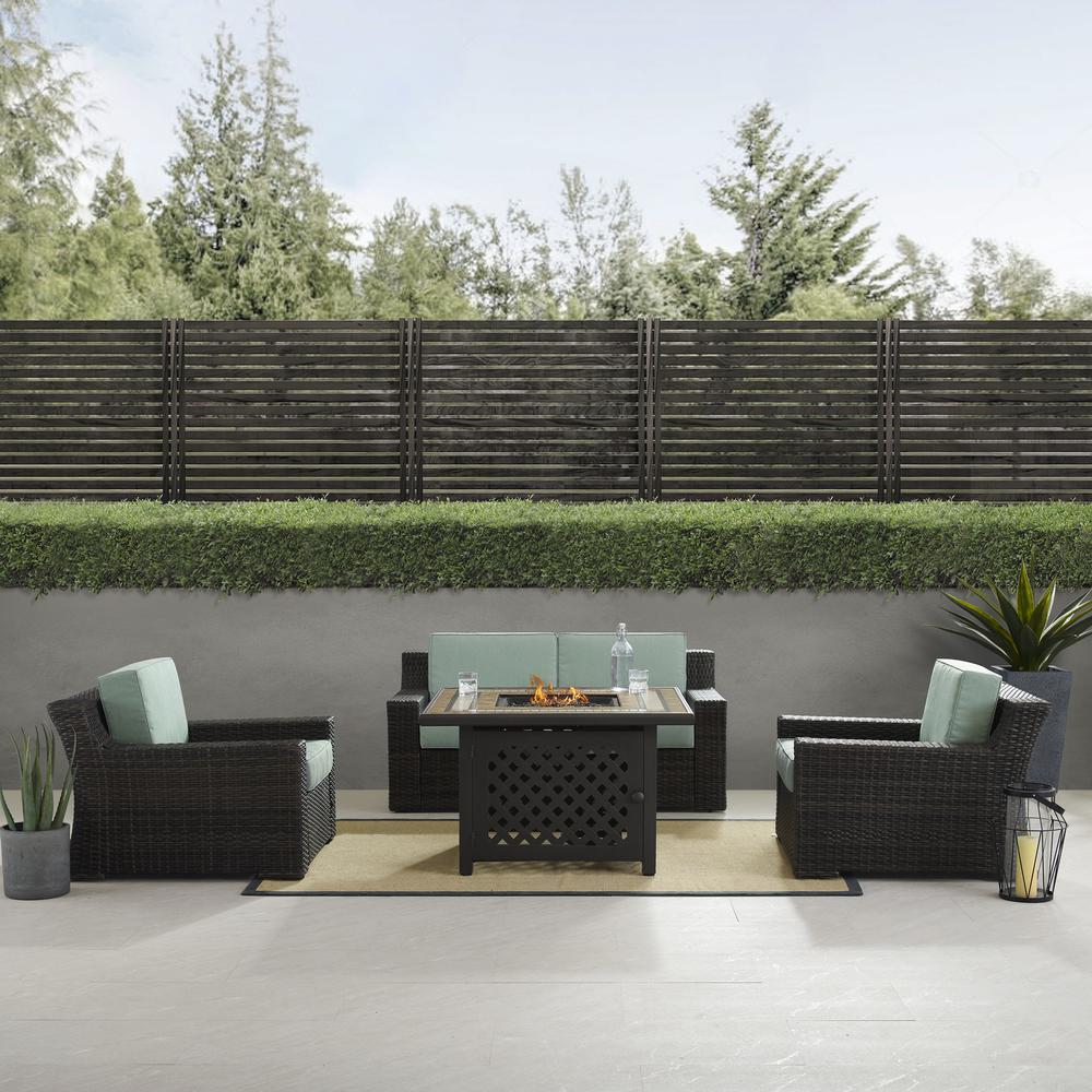 Beaufort 4Pc Outdoor Wicker Conversation Set W/Fire Table Mist/Brown - Tucson Fire Table, Loveseat, & 2 Chairs. Picture 2