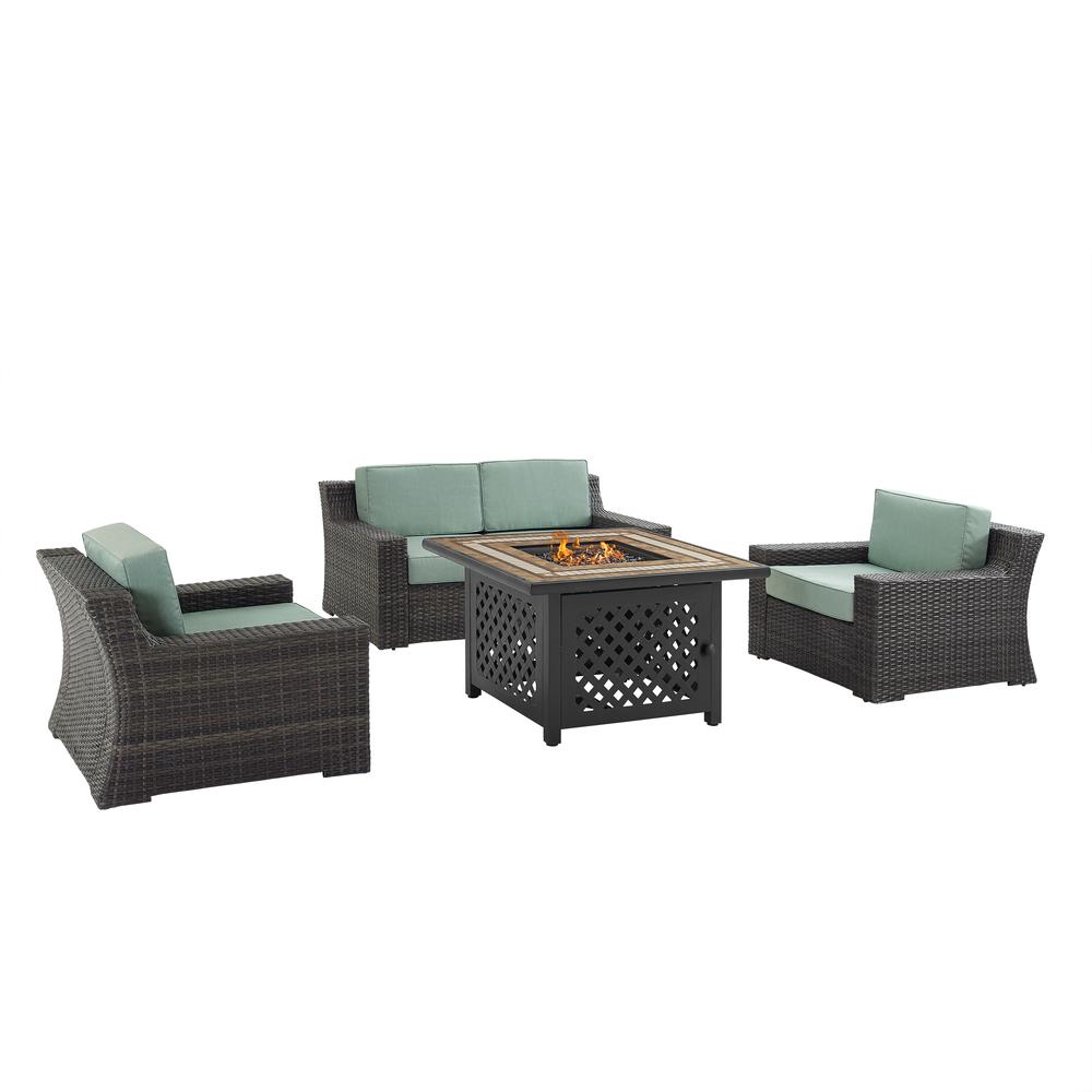 Beaufort 4Pc Outdoor Wicker Conversation Set W/Fire Table Mist/Brown - Tucson Fire Table, Loveseat, & 2 Chairs. Picture 3