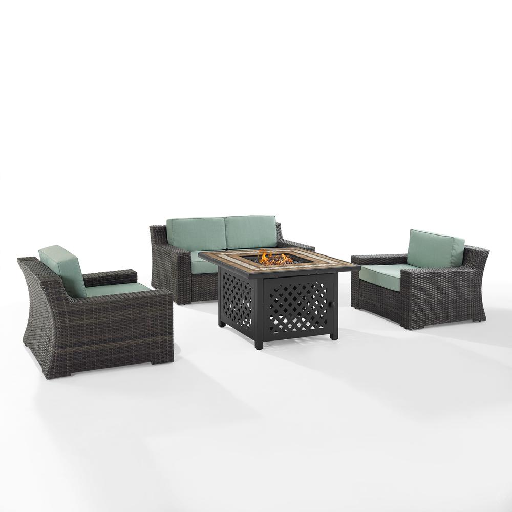 Beaufort 4Pc Outdoor Wicker Conversation Set W/Fire Table Mist/Brown - Tucson Fire Table, Loveseat, & 2 Chairs. Picture 8