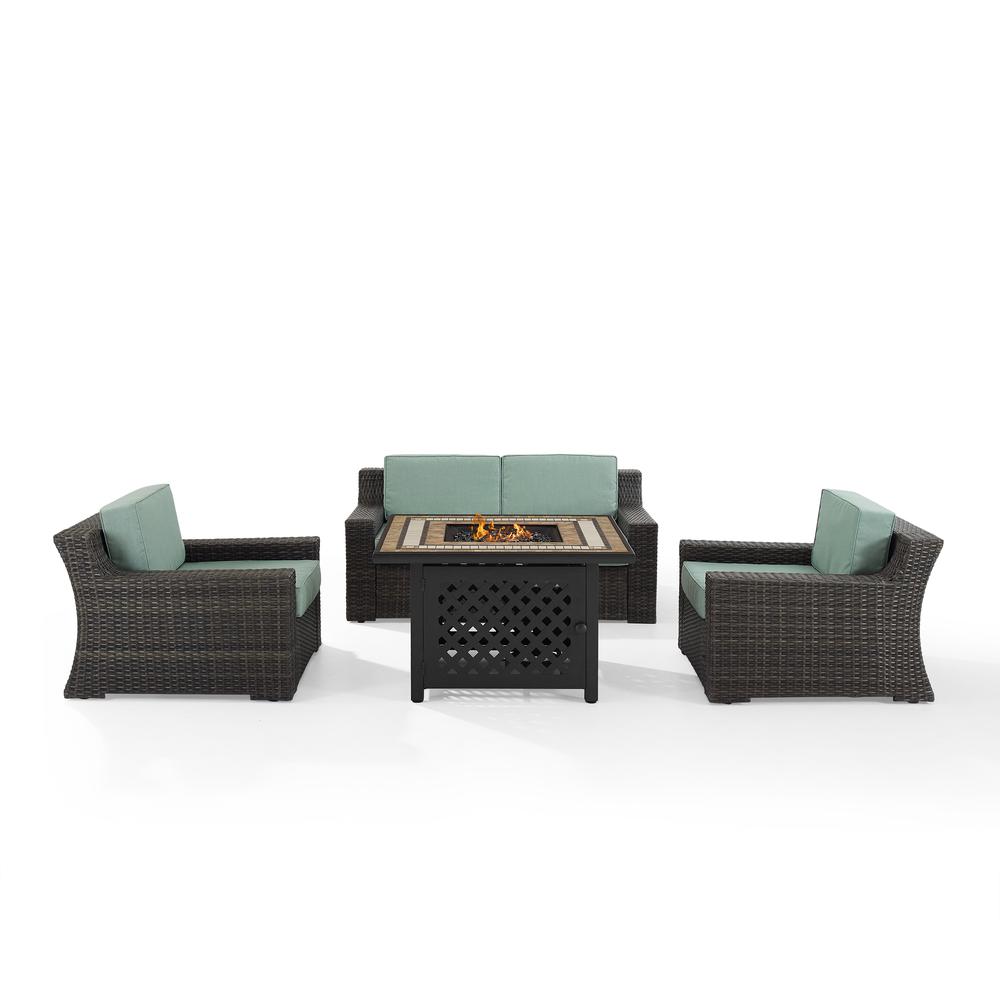 Beaufort 4Pc Outdoor Wicker Conversation Set W/Fire Table Mist/Brown - Tucson Fire Table, Loveseat, & 2 Chairs. Picture 9