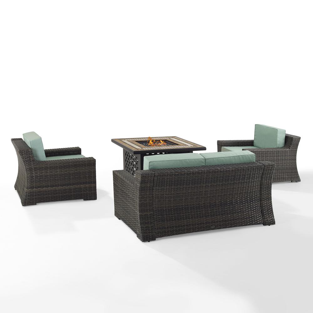 Beaufort 4Pc Outdoor Wicker Conversation Set W/Fire Table Mist/Brown - Tucson Fire Table, Loveseat, & 2 Chairs. Picture 10