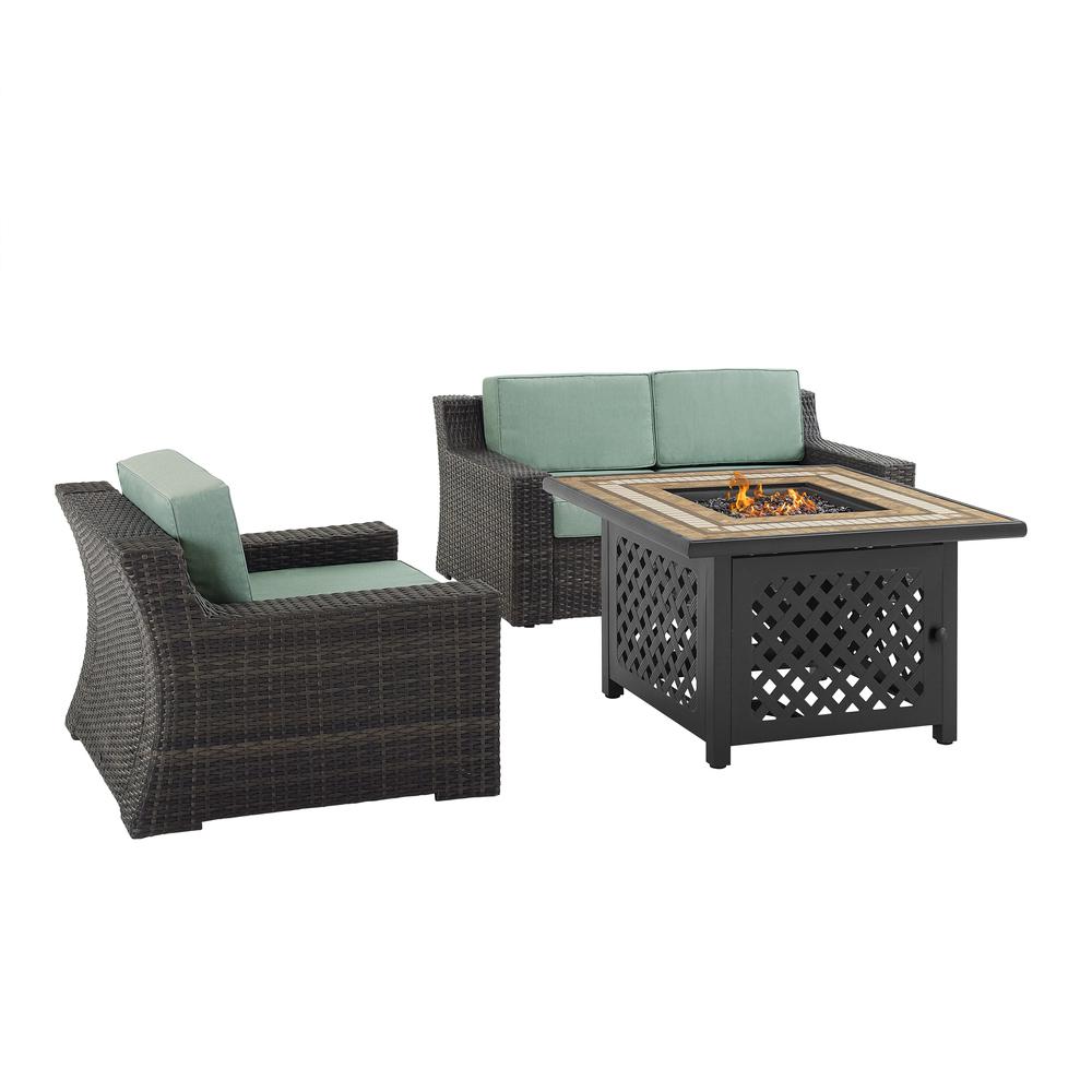 Beaufort 3Pc Outdoor Wicker Conversation Set W/Fire Table Mist/Brown - Tucson Fire Table, Loveseat, & Chair. Picture 3