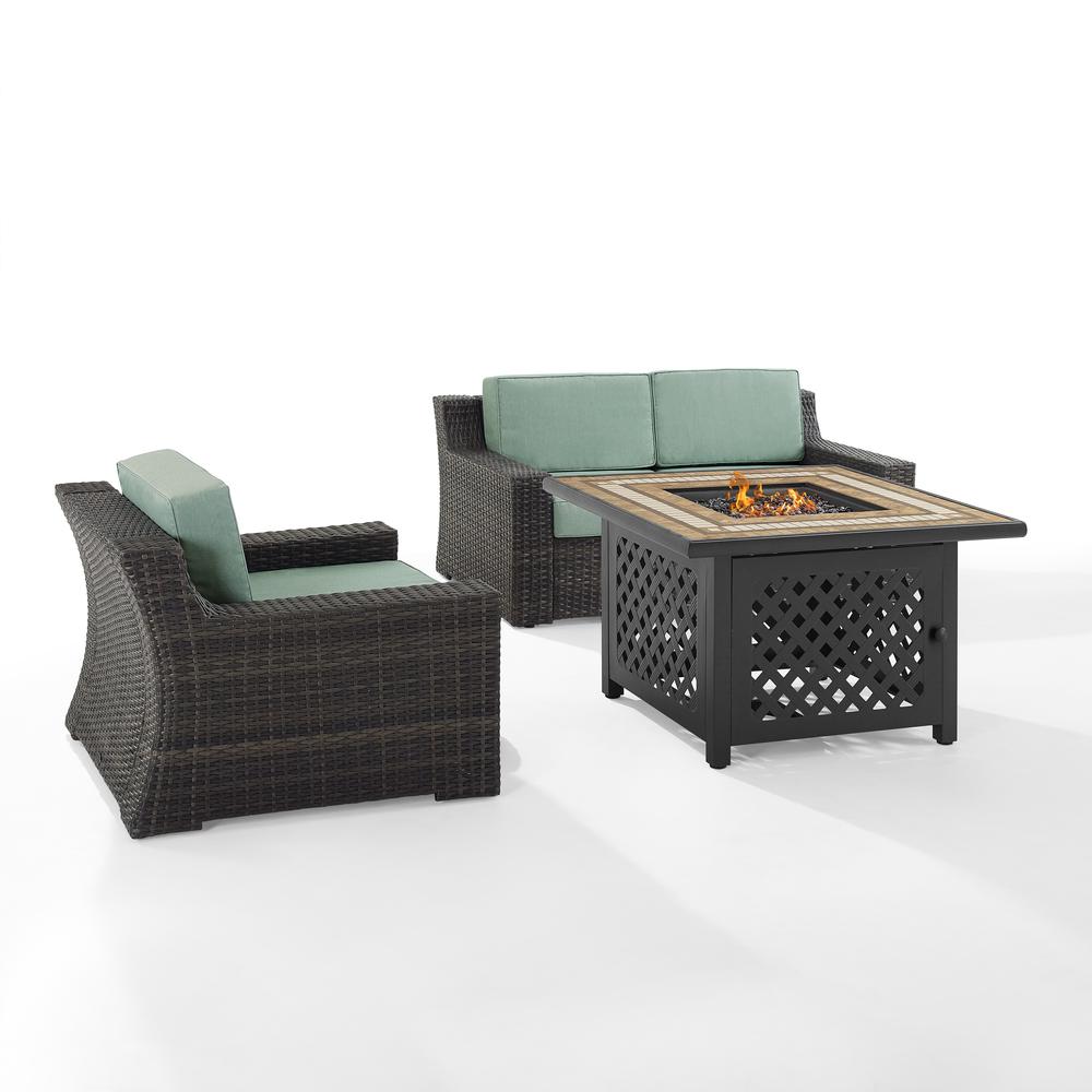Beaufort 3Pc Outdoor Wicker Conversation Set W/Fire Table Mist/Brown - Tucson Fire Table, Loveseat, & Chair. Picture 8