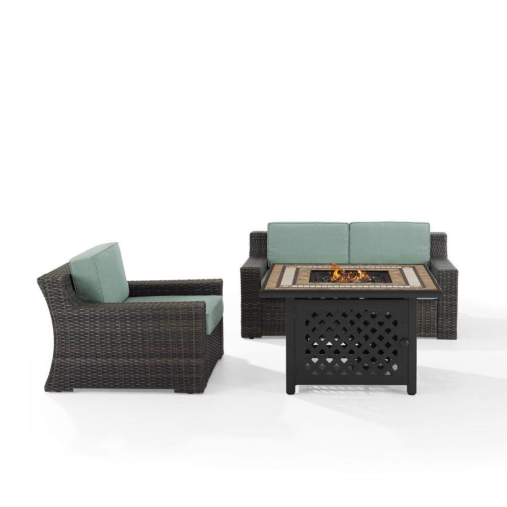 Beaufort 3Pc Outdoor Wicker Conversation Set W/Fire Table Mist/Brown - Tucson Fire Table, Loveseat, & Chair. Picture 9