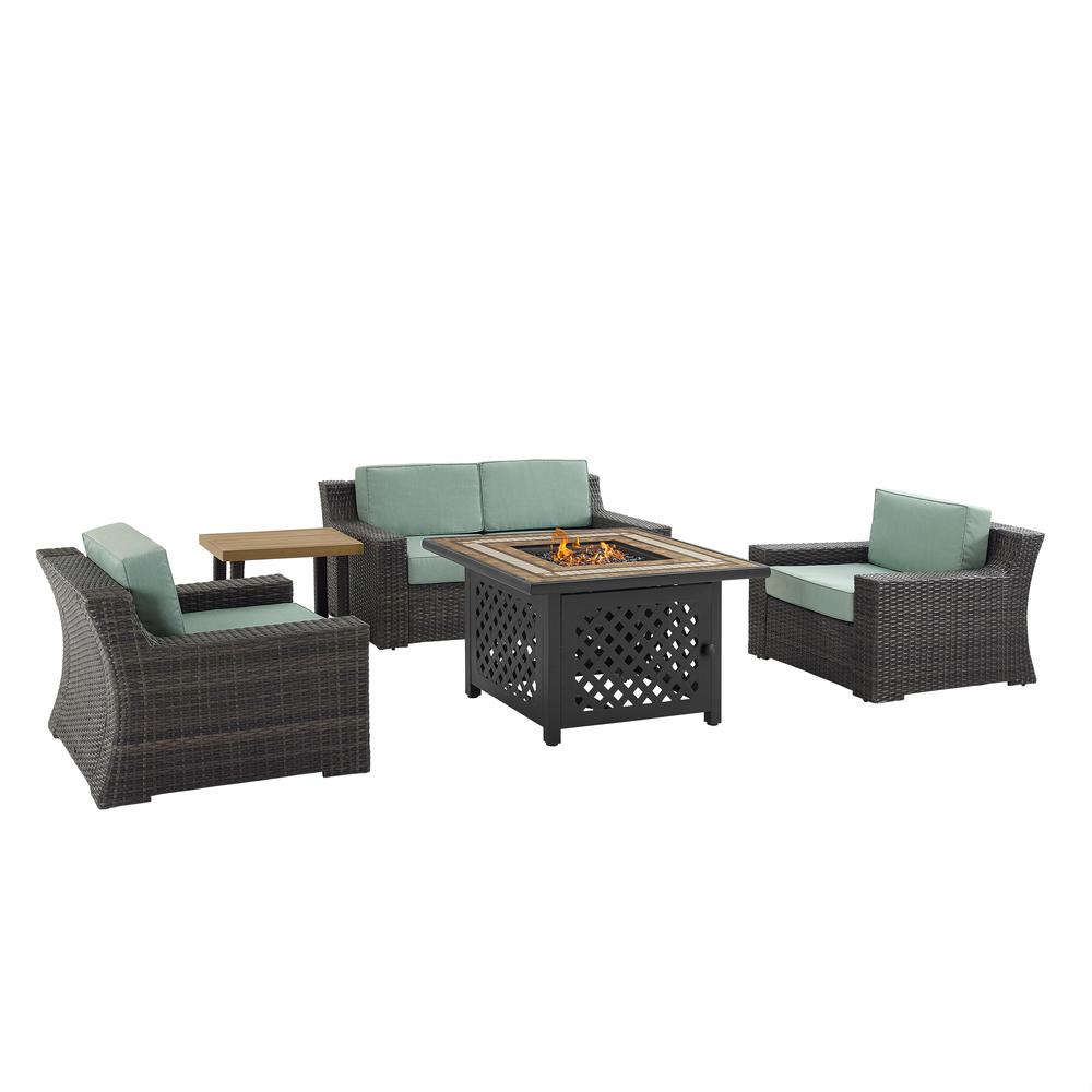 Beaufort 5Pc Outdoor Wicker Conversation Set W/Fire Table Mist/Brown - Tucson Fire Table, Side Table, Loveseat, & 2 Chars. Picture 3