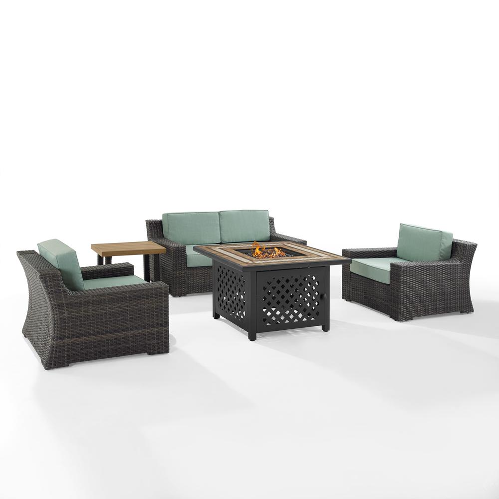 Beaufort 5Pc Outdoor Wicker Conversation Set W/Fire Table Mist/Brown - Tucson Fire Table, Side Table, Loveseat, & 2 Chars. Picture 9