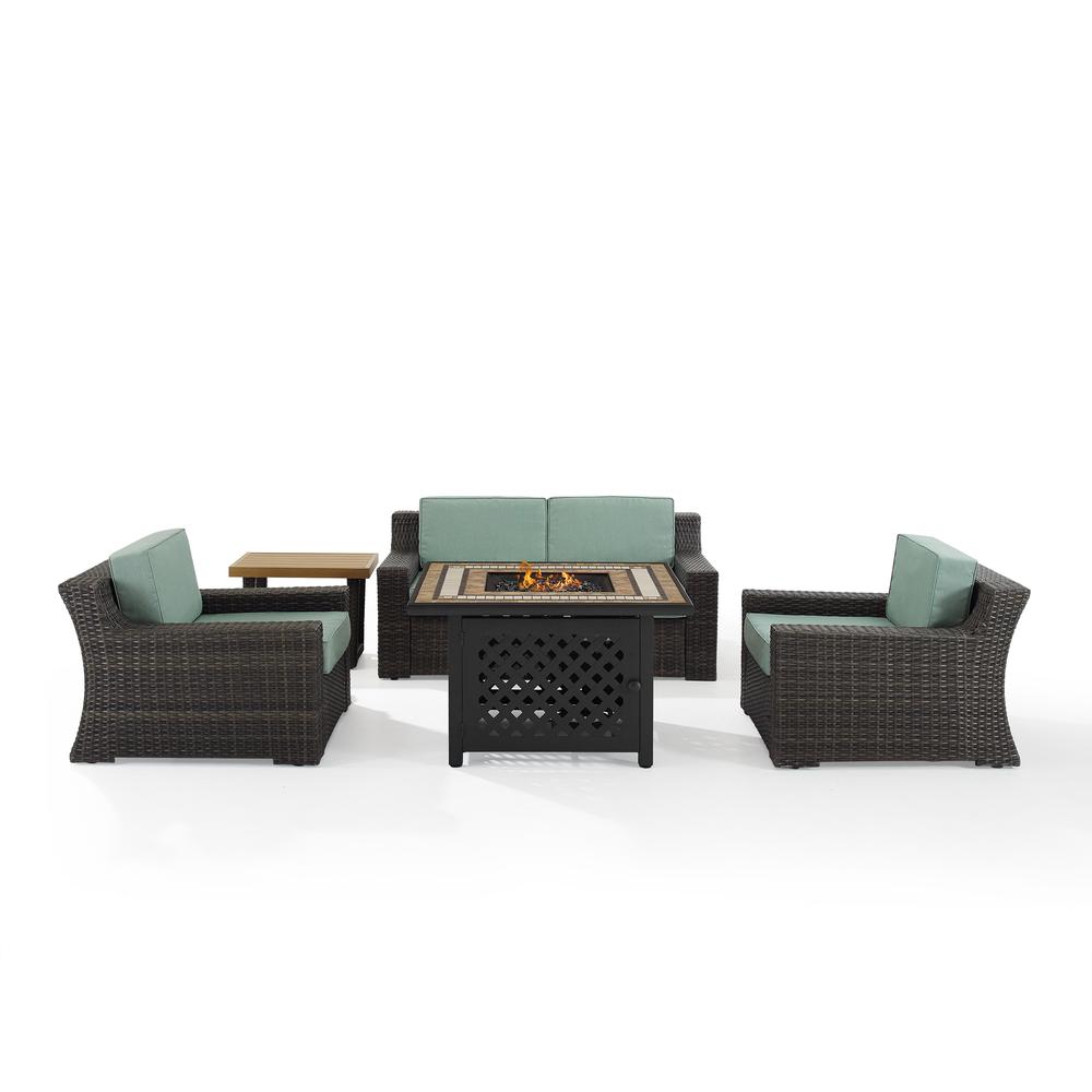 Beaufort 5Pc Outdoor Wicker Conversation Set W/Fire Table Mist/Brown - Tucson Fire Table, Side Table, Loveseat, & 2 Chars. Picture 10