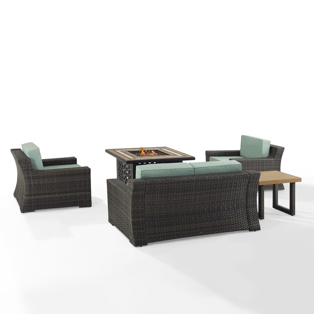 Beaufort 5Pc Outdoor Wicker Conversation Set W/Fire Table Mist/Brown - Tucson Fire Table, Side Table, Loveseat, & 2 Chars. Picture 11