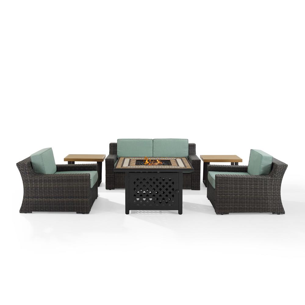 Beaufort 6Pc Outdoor Wicker Conversation Set W/Fire Table Mist/Brown - Fire Table, Loveseat, 2 Side Tables, & 2 Chairs. Picture 10