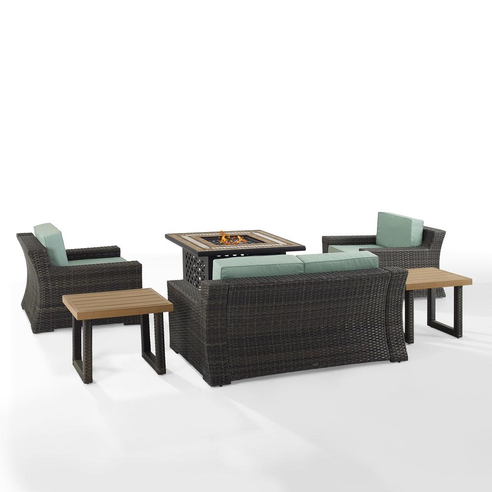 Beaufort 6Pc Outdoor Wicker Conversation Set W/Fire Table Mist/Brown - Fire Table, Loveseat, 2 Side Tables, & 2 Chairs. Picture 11