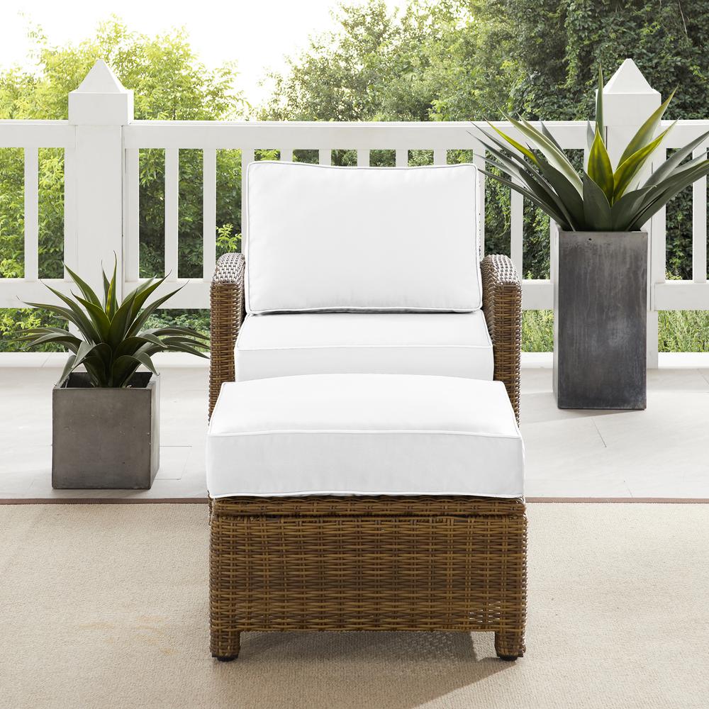 Bradenton 2Pc Outdoor Armchair Set - Sunbrella White/Weathered Brown - Armchair & Ottoman. Picture 2