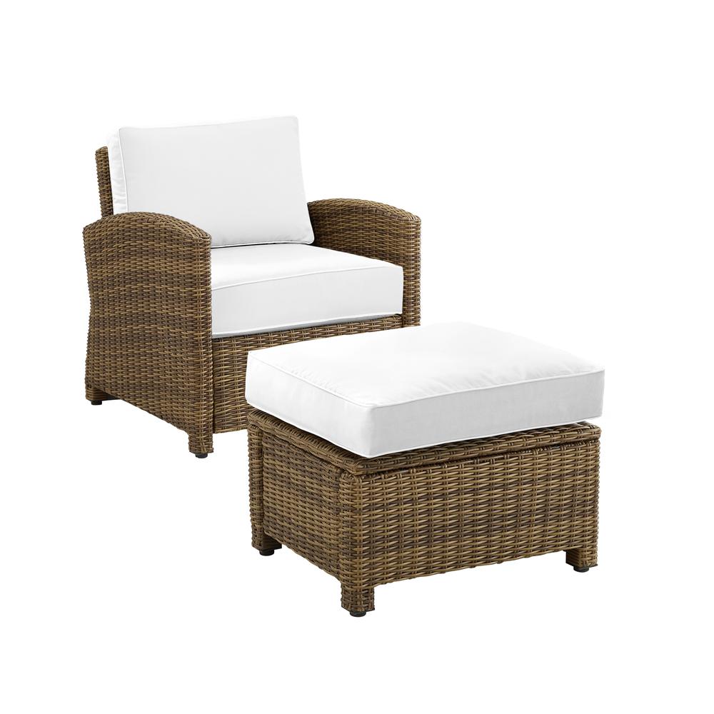 Bradenton 2Pc Outdoor Armchair Set - Sunbrella White/Weathered Brown - Armchair & Ottoman. Picture 14