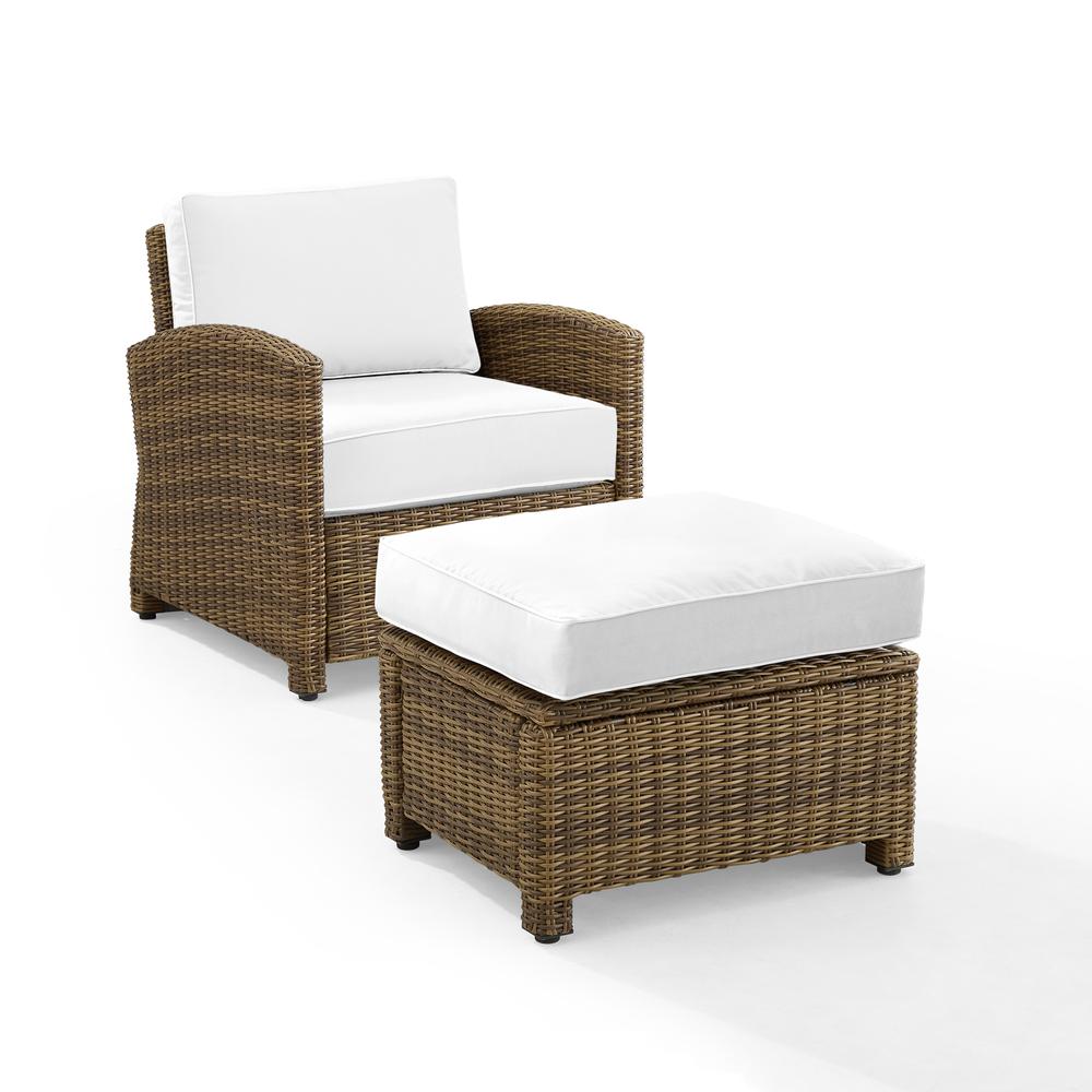Bradenton 2Pc Outdoor Armchair Set - Sunbrella White/Weathered Brown - Armchair & Ottoman. Picture 6