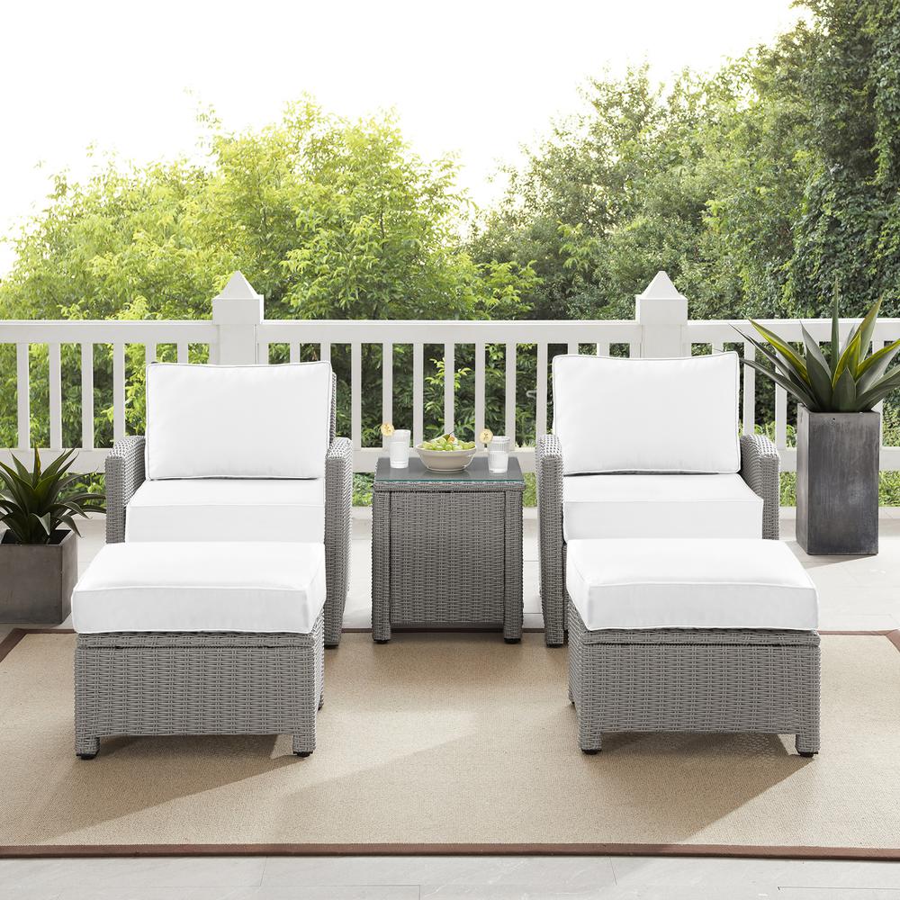Bradenton 5Pc Outdoor Armchair Set - Sunbrella White/Gray - Side Table, 2 Arm Chairs & 2 Ottomans. Picture 2