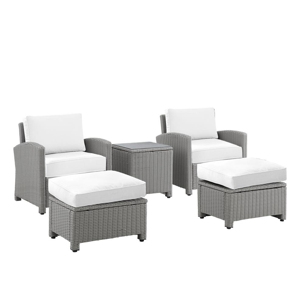 Bradenton 5Pc Outdoor Armchair Set - Sunbrella White/Gray - Side Table, 2 Arm Chairs & 2 Ottomans. Picture 12