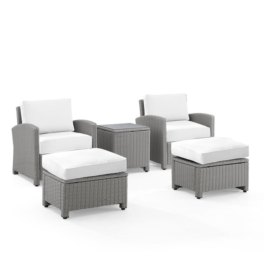 Bradenton 5Pc Outdoor Armchair Set - Sunbrella White/Gray - Side Table, 2 Arm Chairs & 2 Ottomans. Picture 6