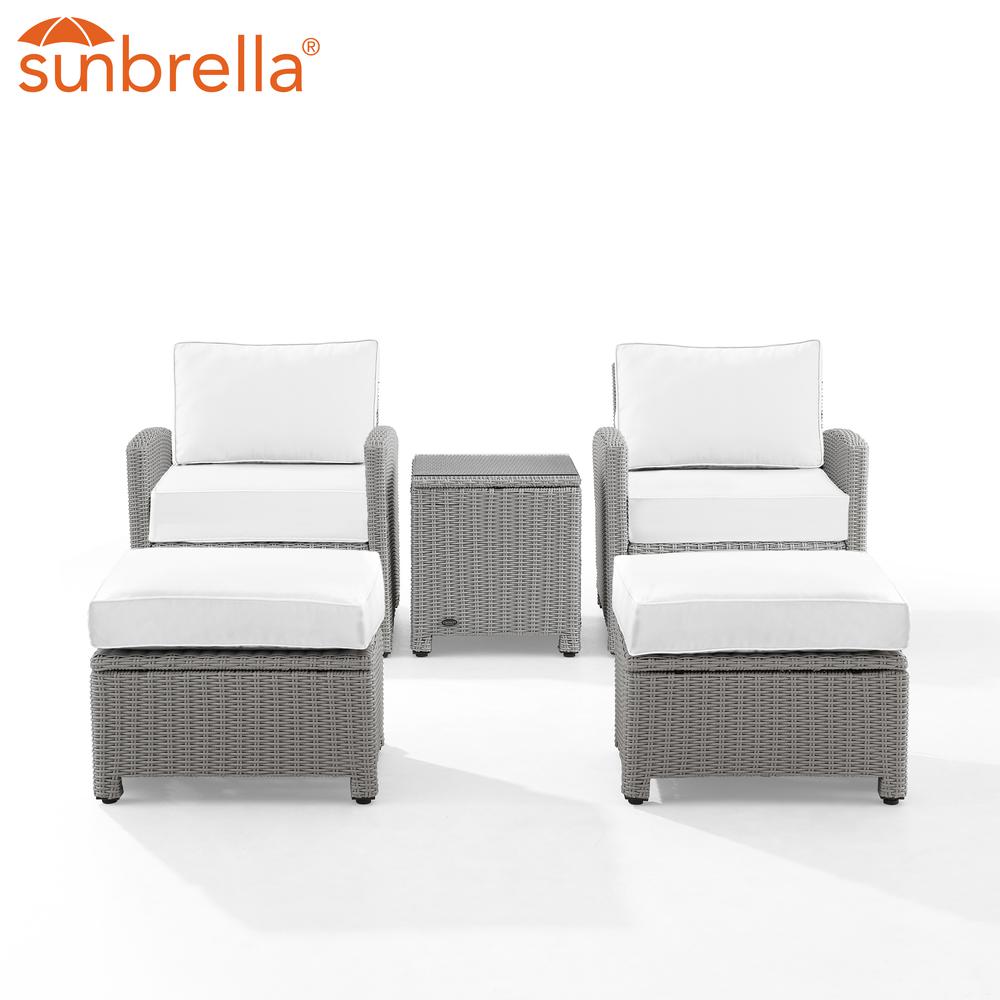 Bradenton 5Pc Outdoor Armchair Set - Sunbrella White/Gray - Side Table, 2 Arm Chairs & 2 Ottomans. Picture 7