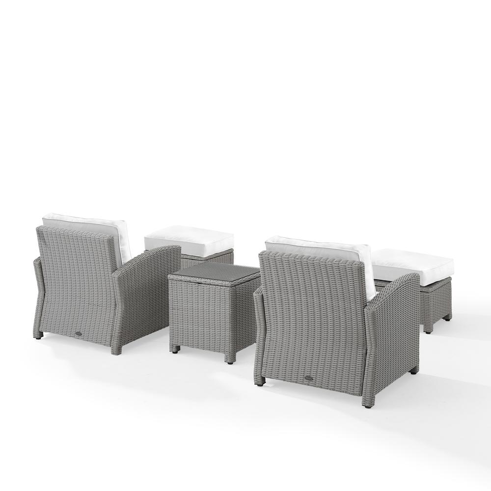 Bradenton 5Pc Outdoor Armchair Set - Sunbrella White/Gray - Side Table, 2 Arm Chairs & 2 Ottomans. Picture 8