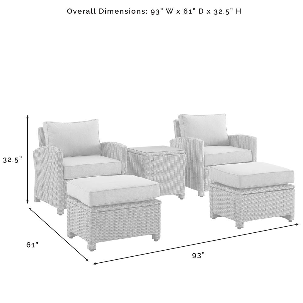 Bradenton 5Pc Outdoor Armchair Set - Sunbrella White/Gray - Side Table, 2 Arm Chairs & 2 Ottomans. Picture 10