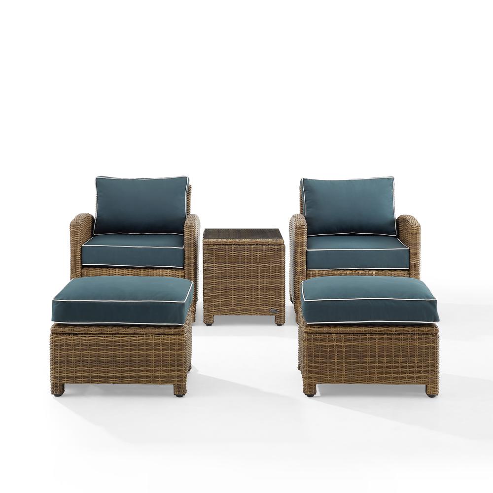 Bradenton 5Pc Outdoor Wicker Armchair Set Navy/ Weathered Brown - Side Table, 2 Arm Chairs & 2 Ottomans. Picture 14