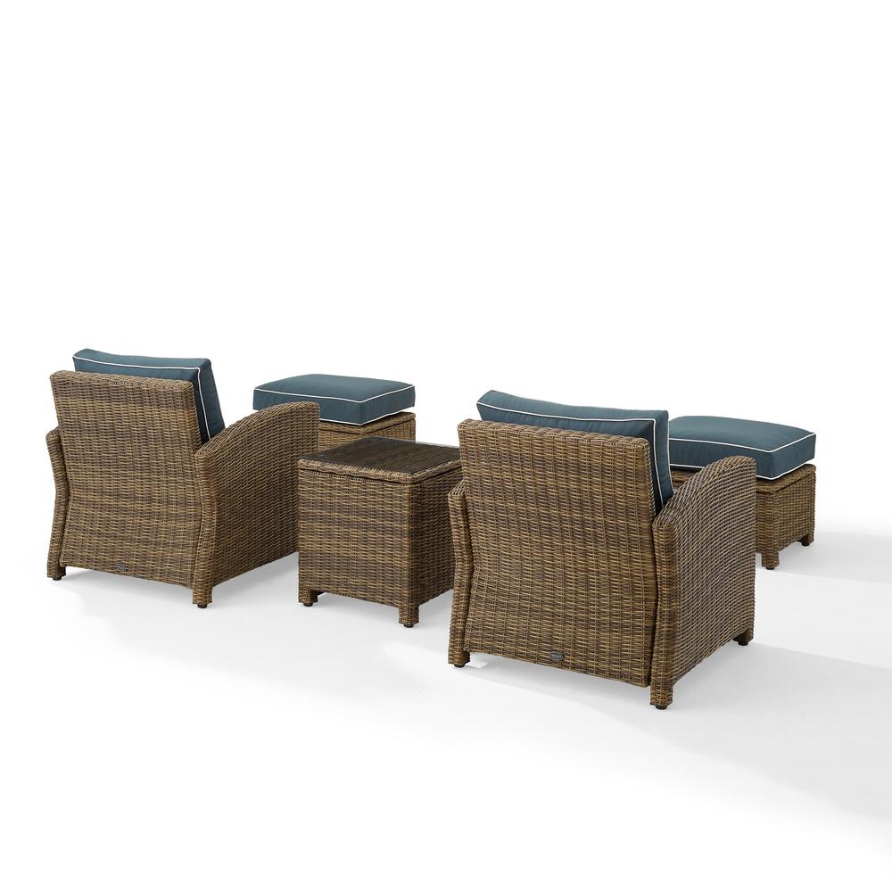 Bradenton 5Pc Outdoor Wicker Armchair Set Navy/ Weathered Brown - Side Table, 2 Arm Chairs & 2 Ottomans. Picture 11