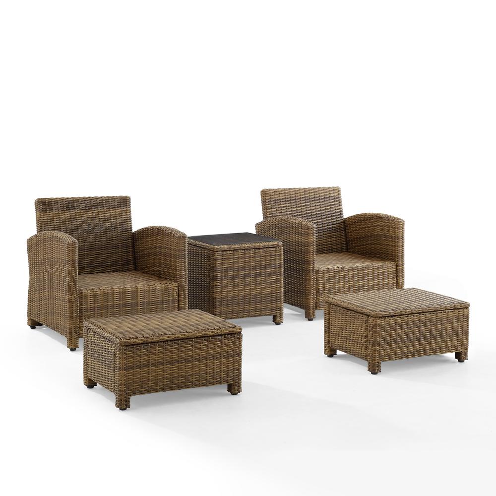 Bradenton 5Pc Outdoor Wicker Armchair Set Navy/ Weathered Brown - Side Table, 2 Arm Chairs & 2 Ottomans. Picture 8