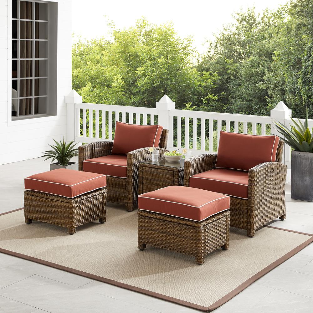 Bradenton 5Pc Outdoor Wicker Armchair Set Sangria/ Weathered Brown - Side Table, 2 Arm Chairs & 2 Ottomans. Picture 7