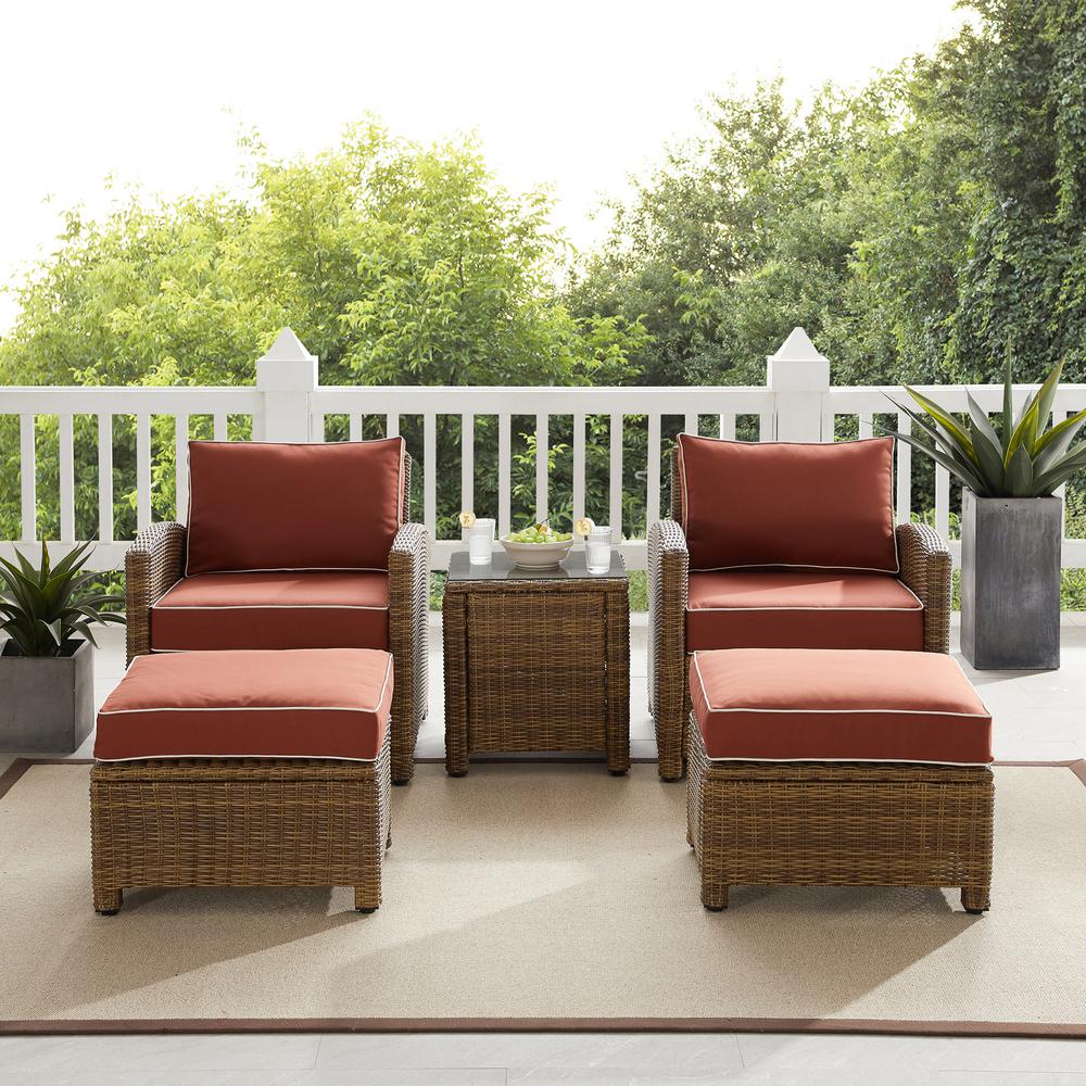 Bradenton 5Pc Outdoor Wicker Armchair Set Sangria/ Weathered Brown - Side Table, 2 Arm Chairs & 2 Ottomans. Picture 2