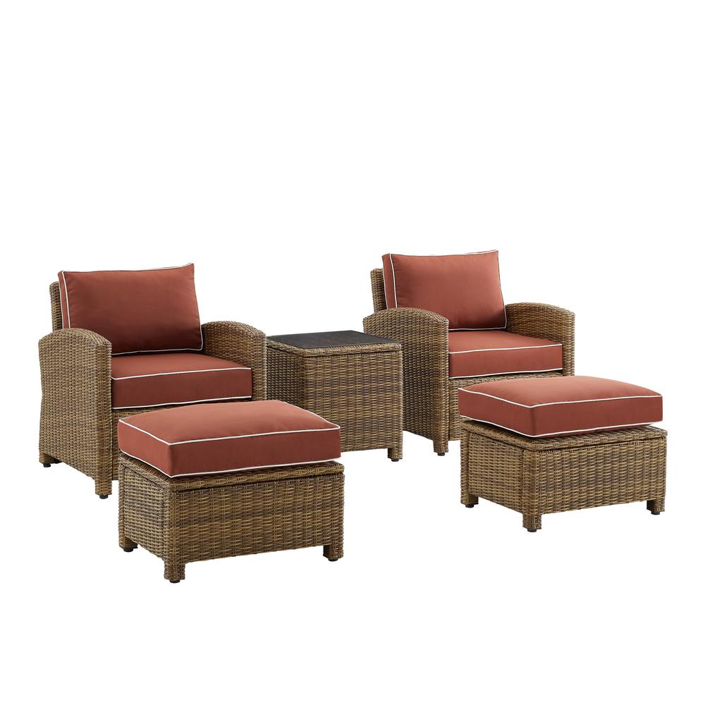 Bradenton 5Pc Outdoor Wicker Armchair Set Sangria/ Weathered Brown - Side Table, 2 Arm Chairs & 2 Ottomans. Picture 1