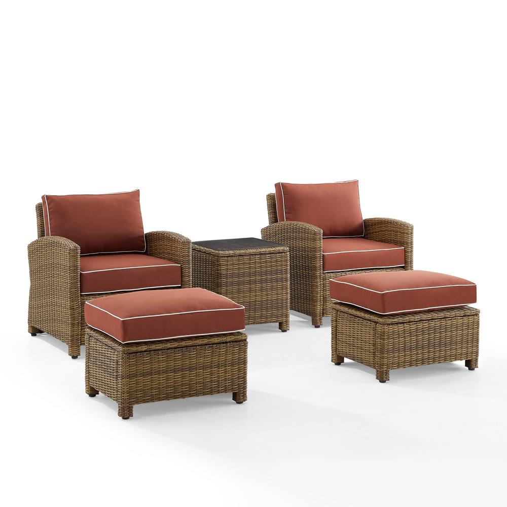 Bradenton 5Pc Outdoor Wicker Armchair Set Sangria/ Weathered Brown - Side Table, 2 Arm Chairs & 2 Ottomans. Picture 5