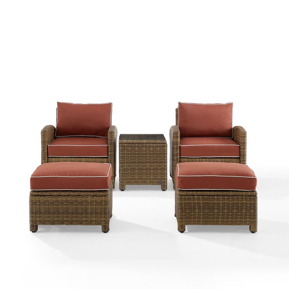 Bradenton 5Pc Outdoor Wicker Armchair Set Sangria/ Weathered Brown - Side Table, 2 Arm Chairs & 2 Ottomans. Picture 6