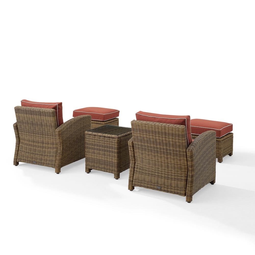 Bradenton 5Pc Outdoor Wicker Armchair Set Sangria/ Weathered Brown - Side Table, 2 Arm Chairs & 2 Ottomans. Picture 3