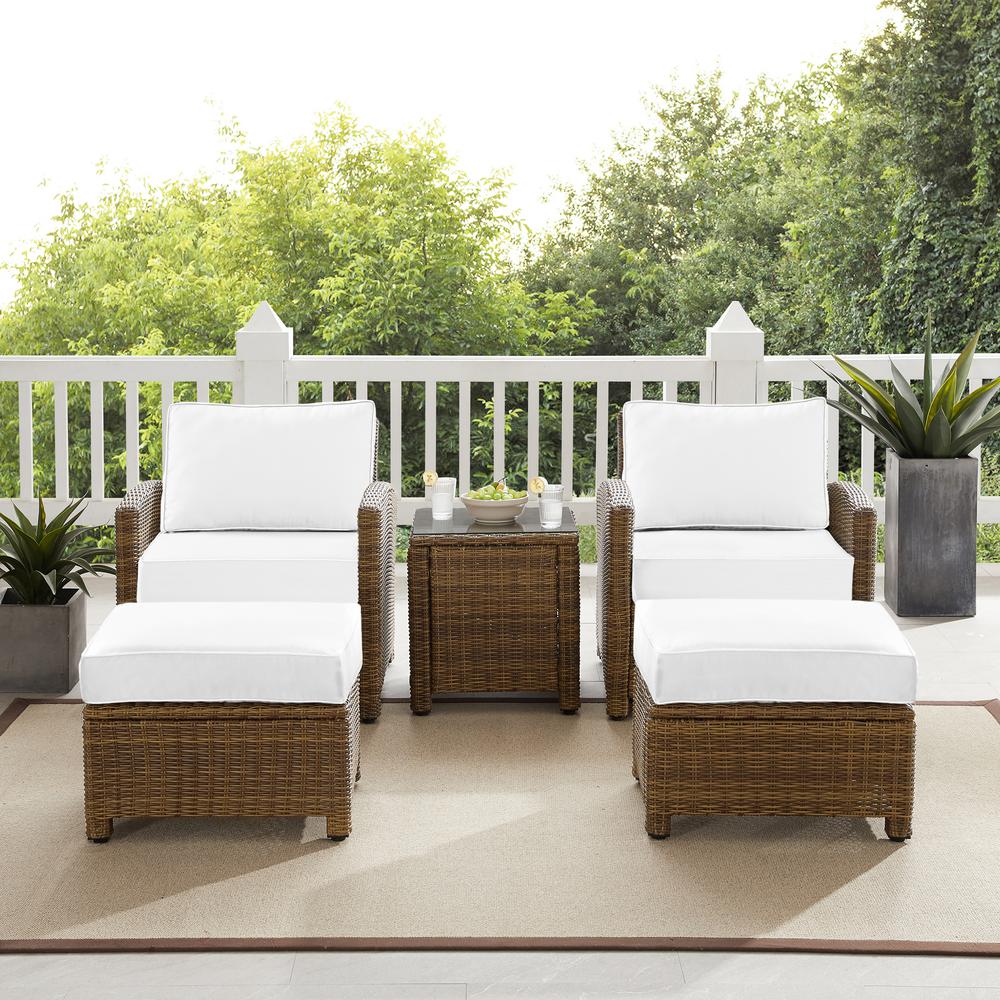 Bradenton 5Pc Outdoor Armchair Set - Sunbrella White/Weathered Brown - Side Table, 2 Arm Chairs & 2 Ottomans. Picture 2