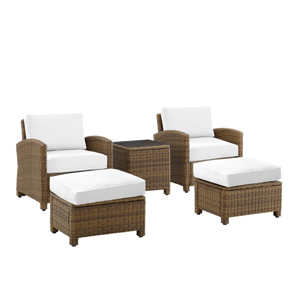 Bradenton 5Pc Outdoor Armchair Set - Sunbrella White/Weathered Brown - Side Table, 2 Arm Chairs & 2 Ottomans. Picture 14