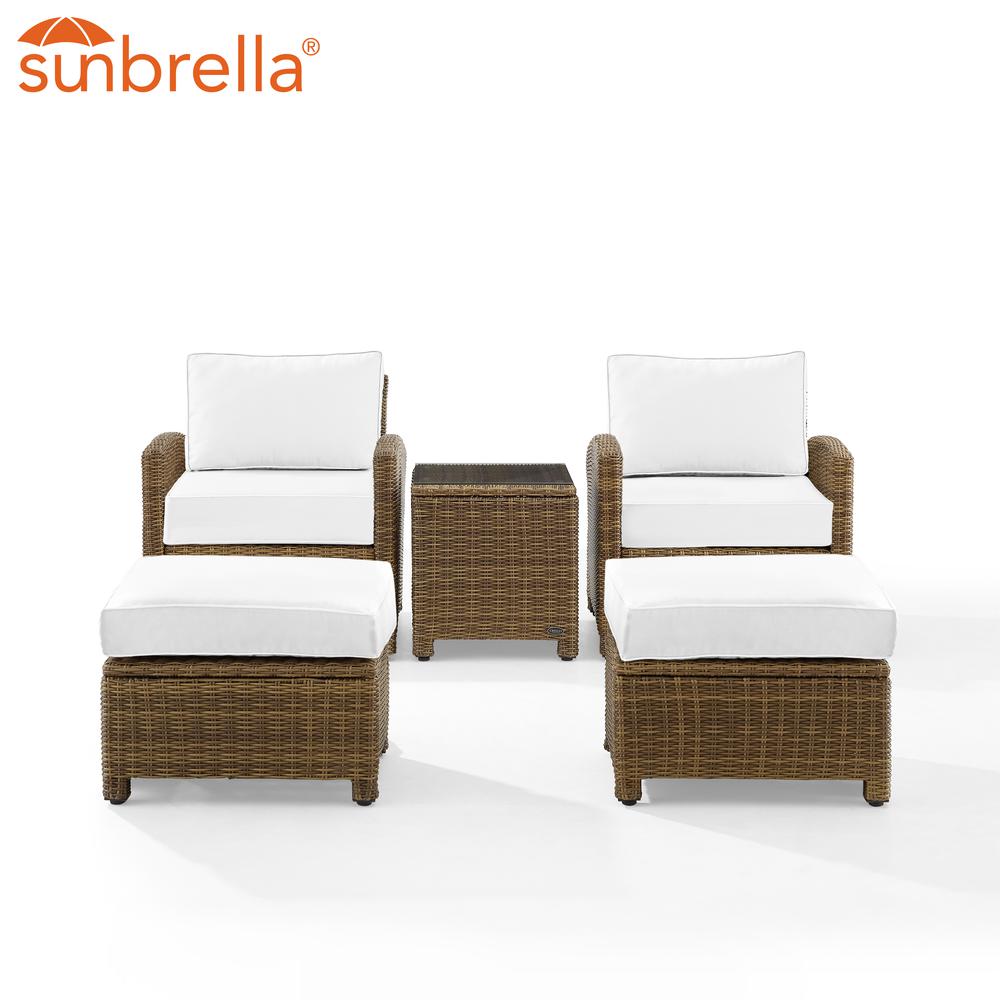 Bradenton 5Pc Outdoor Armchair Set - Sunbrella White/Weathered Brown - Side Table, 2 Arm Chairs & 2 Ottomans. Picture 7