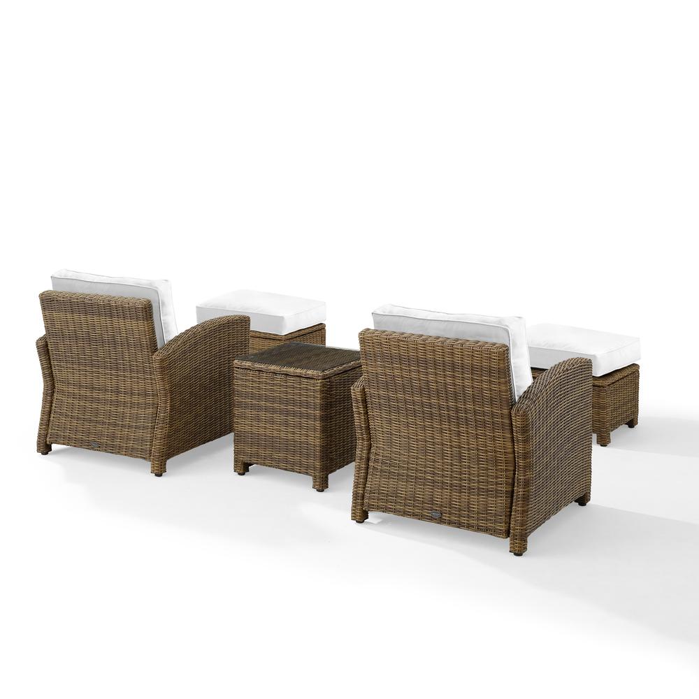 Bradenton 5Pc Outdoor Armchair Set - Sunbrella White/Weathered Brown - Side Table, 2 Arm Chairs & 2 Ottomans. Picture 8