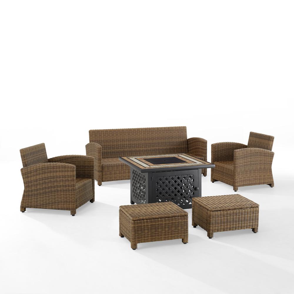 Bradenton 6Pc Outdoor Wicker Sofa Set W/Fire Table Navy/Weathered Brown - Tucson Fire Table, Sofa, 2 Armchairs & 2 Ottomans. Picture 16