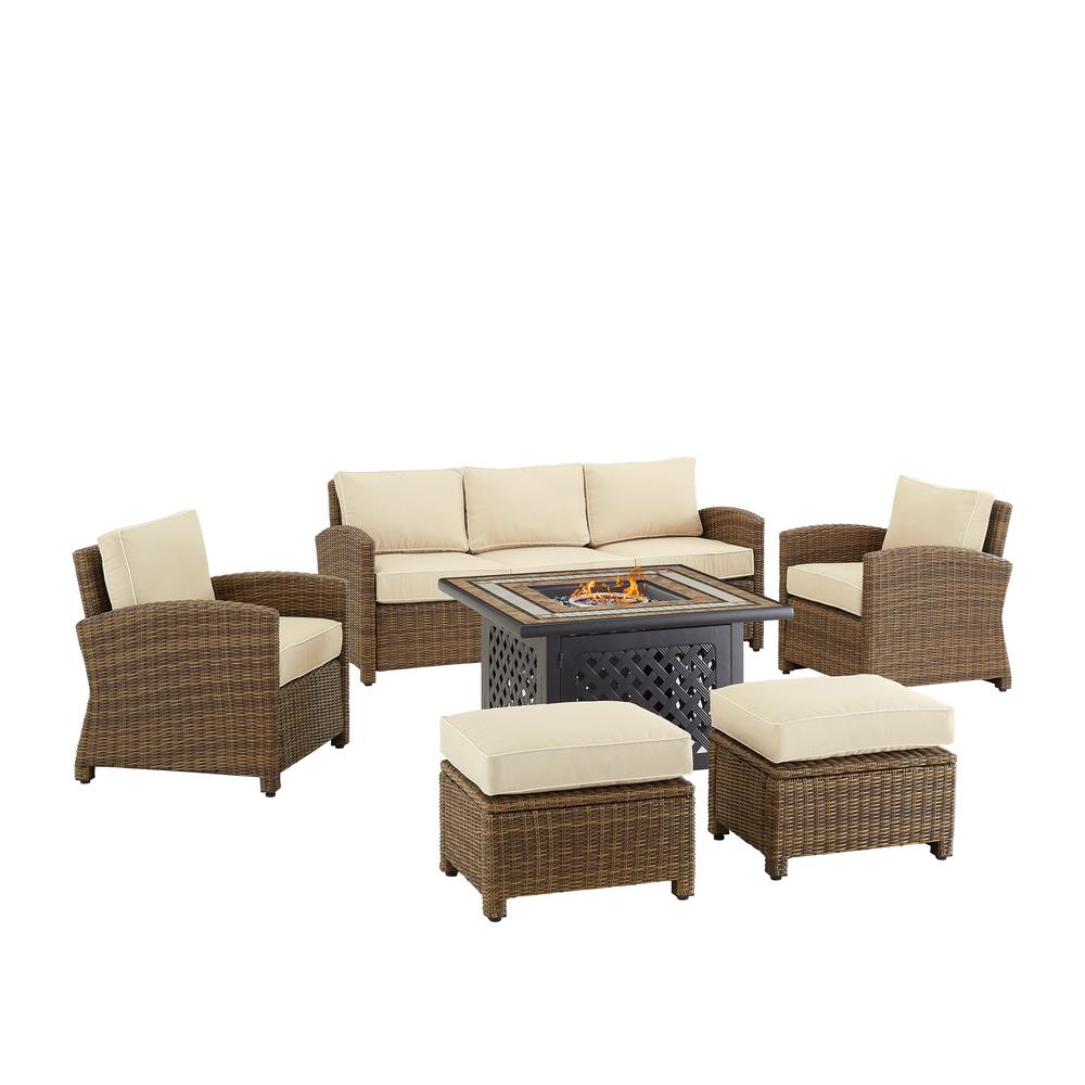 Bradenton 6Pc Outdoor Wicker Sofa Set W/Fire Table Sand/Weathered Brown - Tucson Fire Table, Sofa, 2 Armchairs & 2 Ottomans. Picture 22
