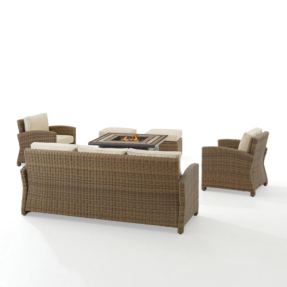 Bradenton 6Pc Outdoor Wicker Sofa Set W/Fire Table Sand/Weathered Brown - Tucson Fire Table, Sofa, 2 Armchairs & 2 Ottomans. Picture 8