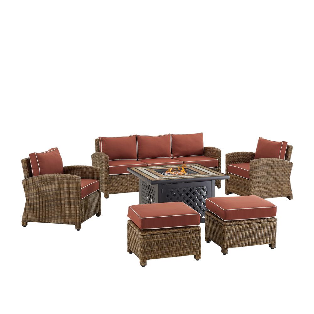 Bradenton 6Pc Outdoor Wicker Sofa Set W/Fire Table Sangria/Weathered Brown - Tucson Fire Table, Sofa, 2 Armchairs & 2 Ottomans. Picture 22
