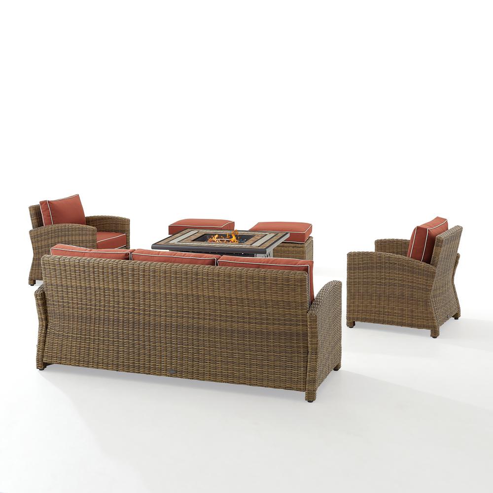 Bradenton 6Pc Outdoor Wicker Sofa Set W/Fire Table Sangria/Weathered Brown - Tucson Fire Table, Sofa, 2 Armchairs & 2 Ottomans. Picture 18