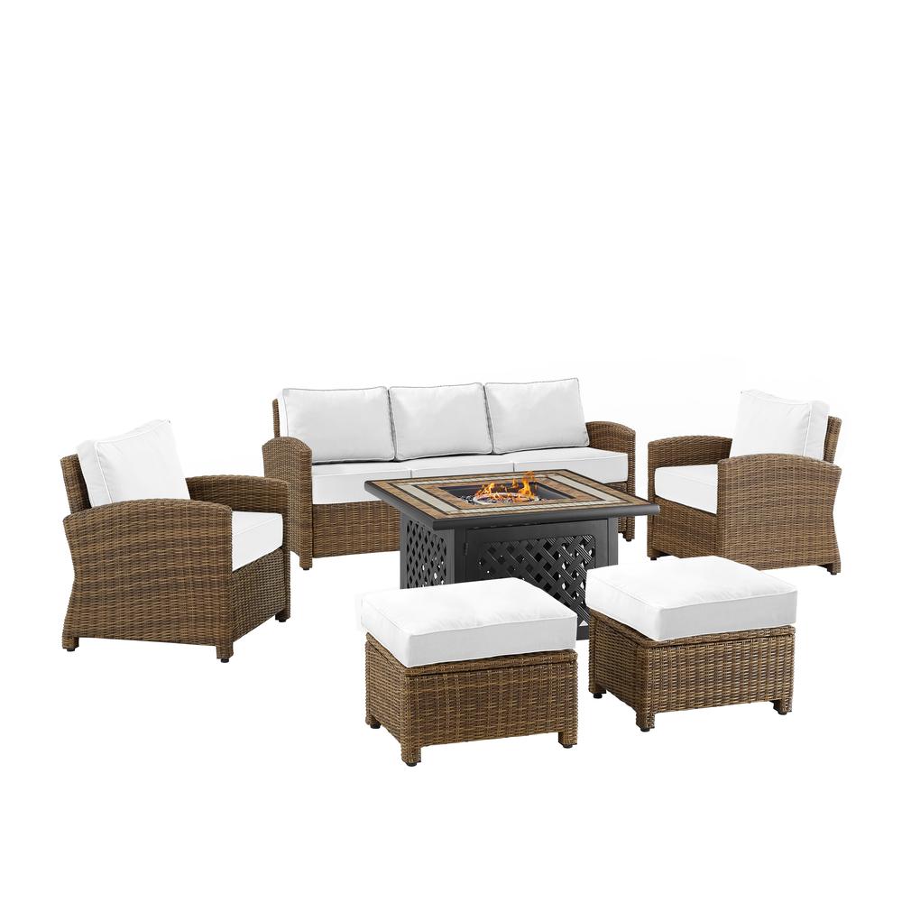 Bradenton 6Pc Outdoor Sofa Set W/Fire Table - Sunbrella White/Weathered Brown - Tucson Fire Table, Sofa, 2 Armchairs & 2 Ottomans. Picture 19