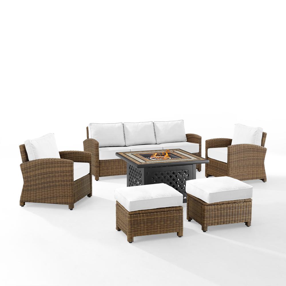 Bradenton 6Pc Outdoor Sofa Set W/Fire Table - Sunbrella White/Weathered Brown - Tucson Fire Table, Sofa, 2 Armchairs & 2 Ottomans. Picture 8