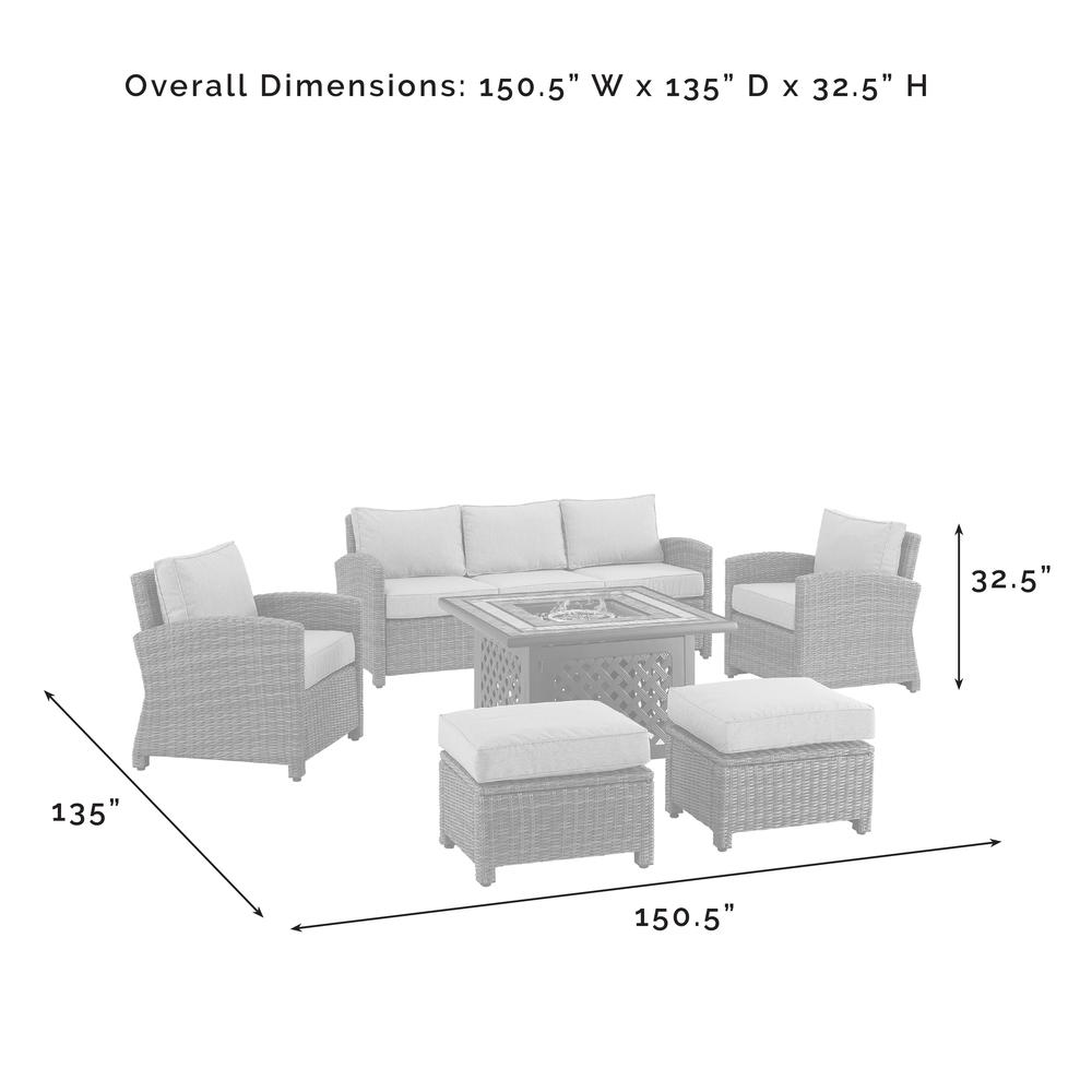 Bradenton 6Pc Outdoor Sofa Set W/Fire Table - Sunbrella White/Weathered Brown - Tucson Fire Table, Sofa, 2 Armchairs & 2 Ottomans. Picture 12
