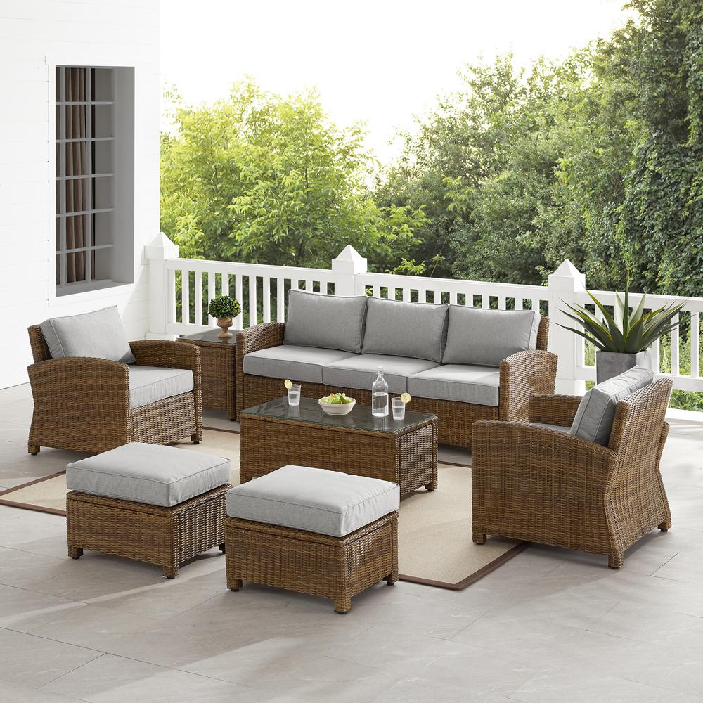 Bradenton 7Pc Outdoor Wicker Sofa Set Gray/Weathered Brown - Sofa, Coffee Table, Side Table, 2 Armchairs & 2 Ottomans. Picture 14