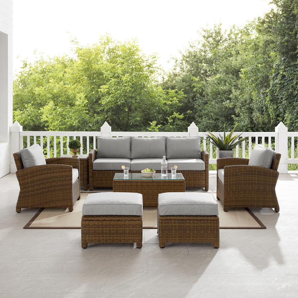 Bradenton 7Pc Outdoor Wicker Sofa Set Gray/Weathered Brown - Sofa, Coffee Table, Side Table, 2 Armchairs & 2 Ottomans. Picture 1